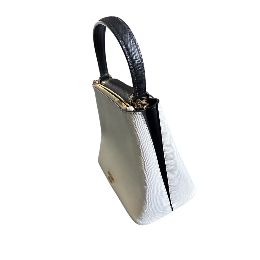 Prada Cartella Saffiano Leather Top Handle Bag White Black Gold HW NWOT - Picture 5 of 11